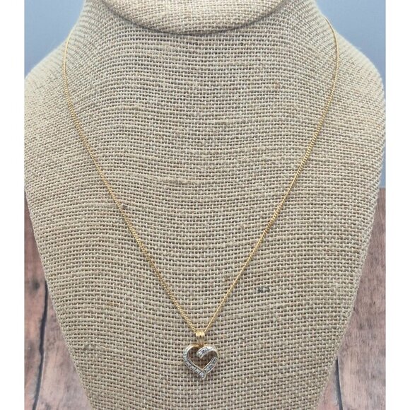 Cute 18" Curb Chain Dainty Two Tone Heart Pendant Necklace Valentine Sweetheart - Picture 6 of 8